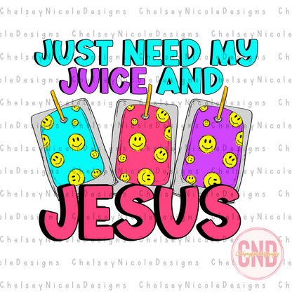 I just need my juice and Jesus PNG - Retro Bright Christian PNG - Happy Juice Pouch - Juice and Jesus - 2 PNG files