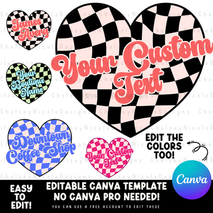 Checker Heart Custom Text - Editable Canva Template