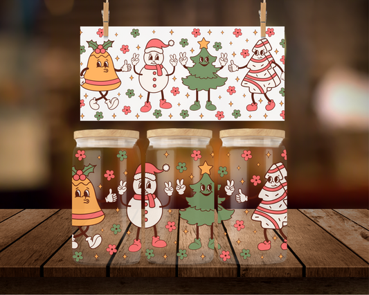 Glass Can Cup - Retro Christmas Characters