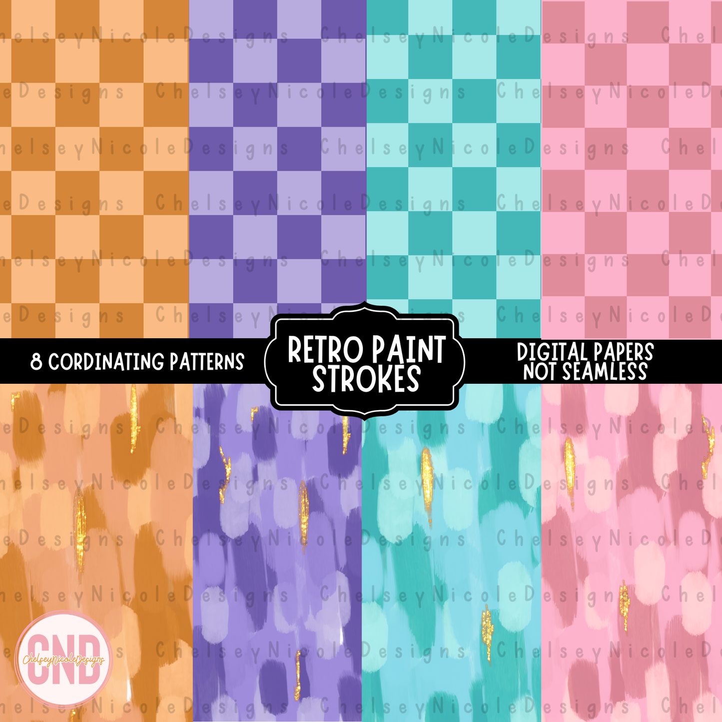 Retro Paint Strokes Digital Paper Bundle