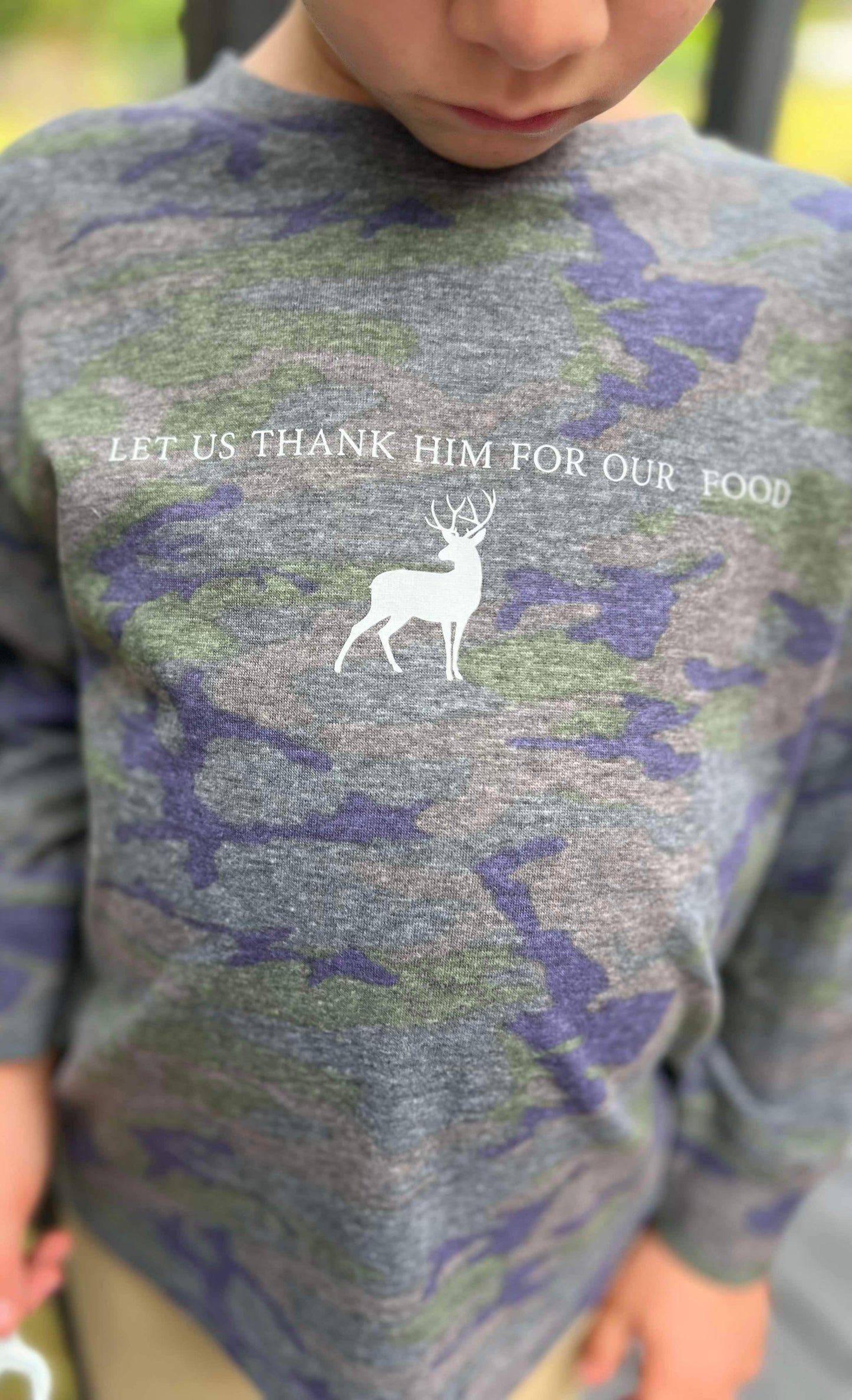 Let Us Thank Him For Our Food - Long Sleeve Storm Camo