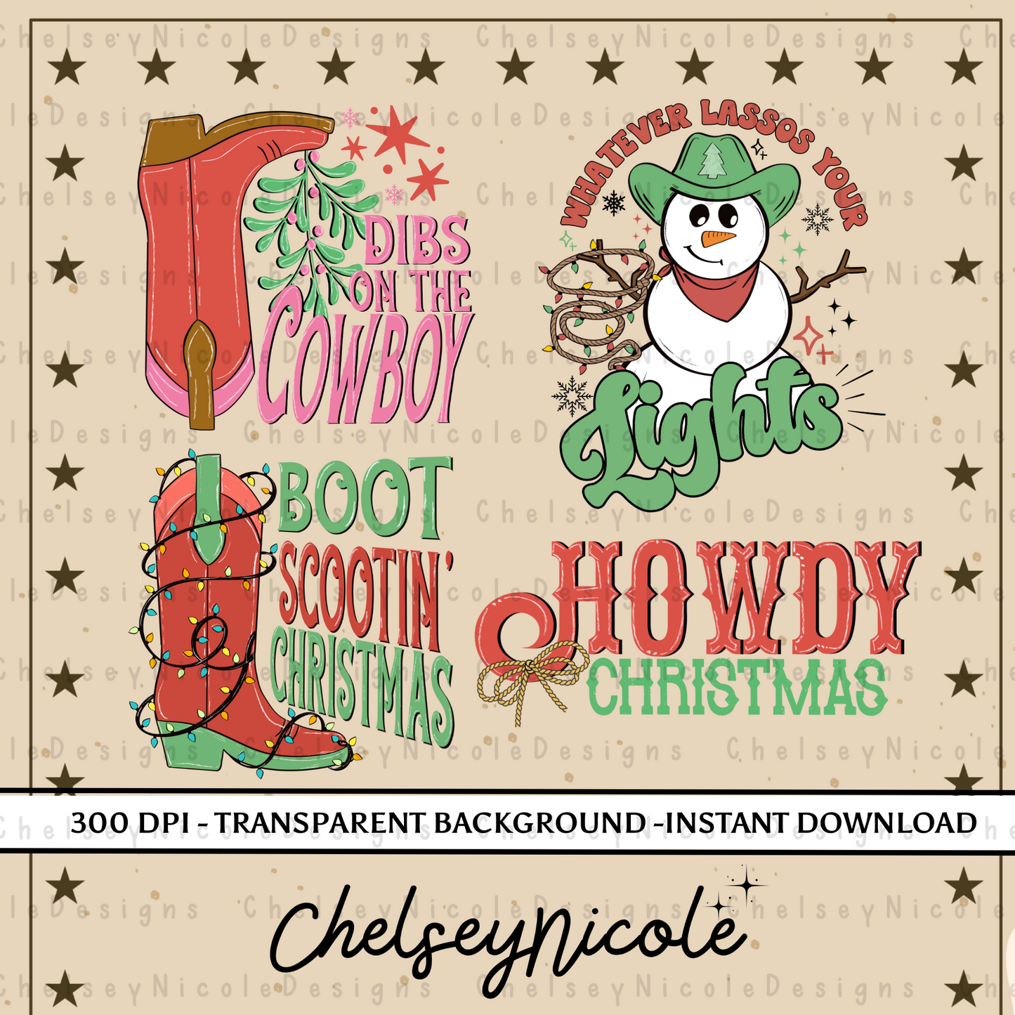 Western Christmas Design Bundle 4 Designs