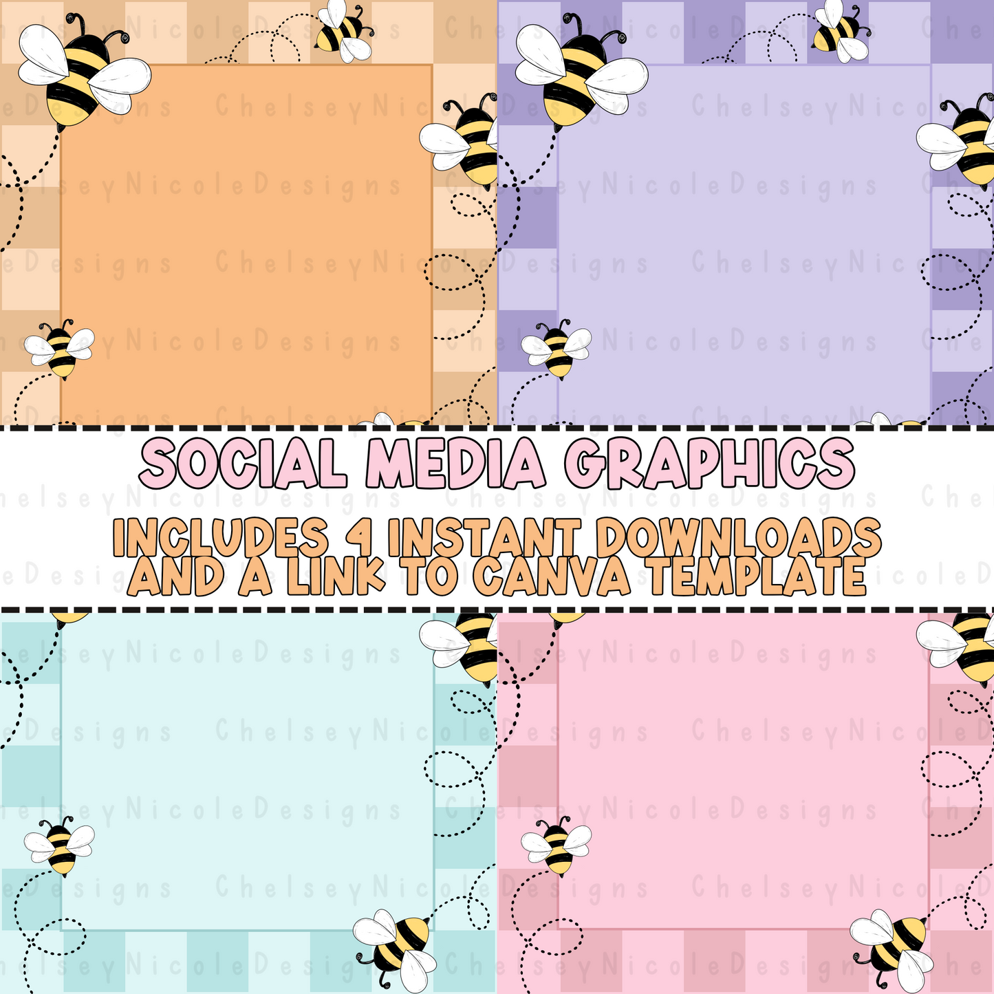 Spring Bee Social Media Graphics - Editable Canva Template Included