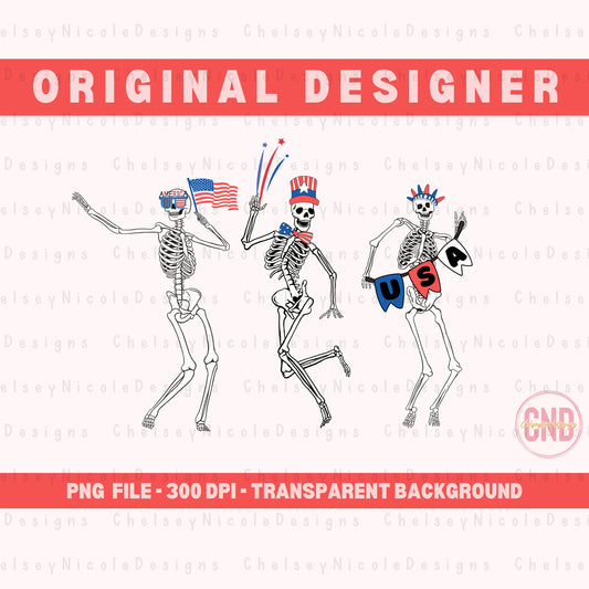 Dancing 4th of July Skeletons | 4th Of July Skeletons| Dancing Skeltons Patriotic | 4th of July Digital Designs | Trending PNG