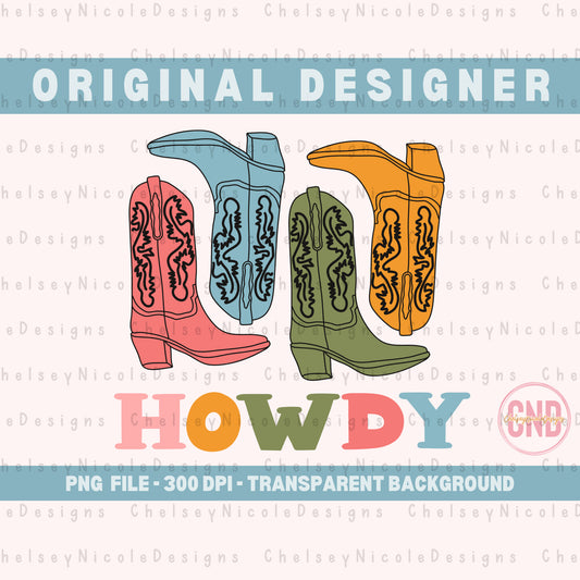 Howdy Cowboy Boot PNG | Retro Cowboy Boot Design | Howdy PNG | Cute Western PNG | Western Southern Digital Design