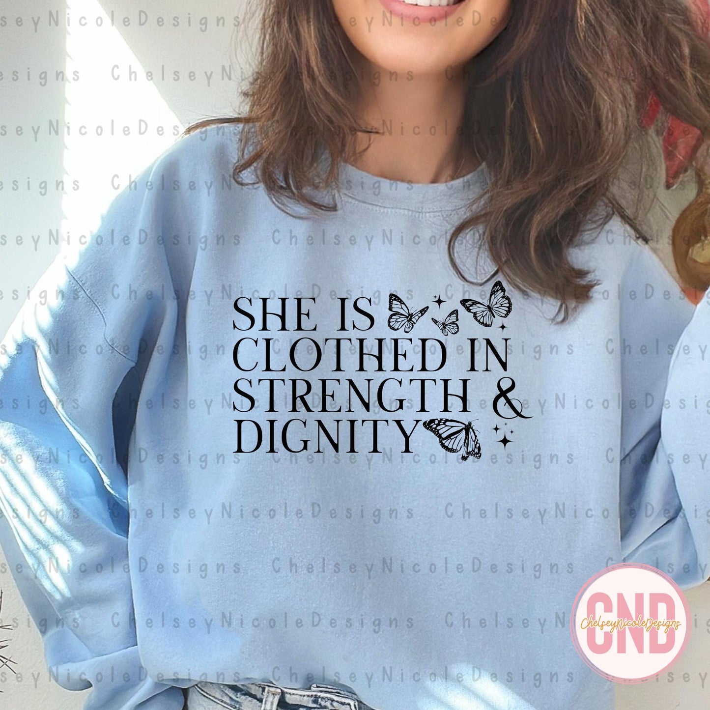 She Is Clothed In Strength And Dignity PNG | Christian PNG | Positive Affirmations PNG | Bible verse png | Vintage Butterfly png, Trending