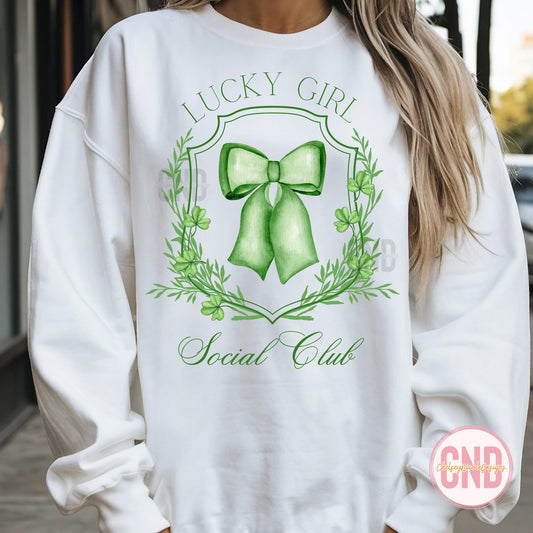 Lucky Girl Social Club PNG, Lucky PNG, Coquette St Patricks Day png, St Patty's Day png , Tshirt designs, sublimation files, Trending png